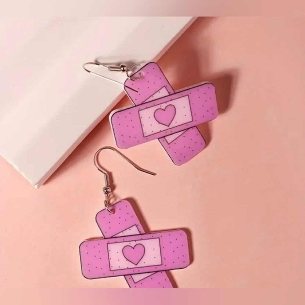 Y2K - pop color Y2K Earring Set Heart Bandaids ! - NWT - measurements in pics